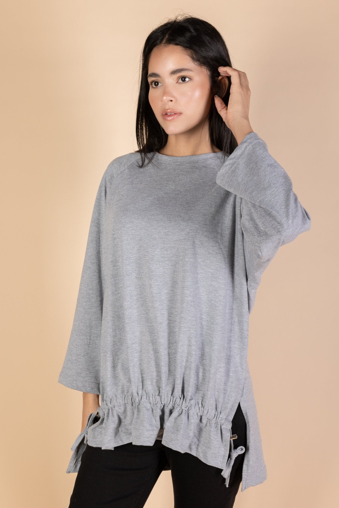 Oversized Drawstring T-shirt - Grey - nahlaelalfydesigns