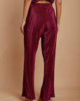 Plum thin pleated satin Pants - nahlaelalfydesigns