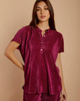 Plum thin pleated satin Top - nahlaelalfydesigns