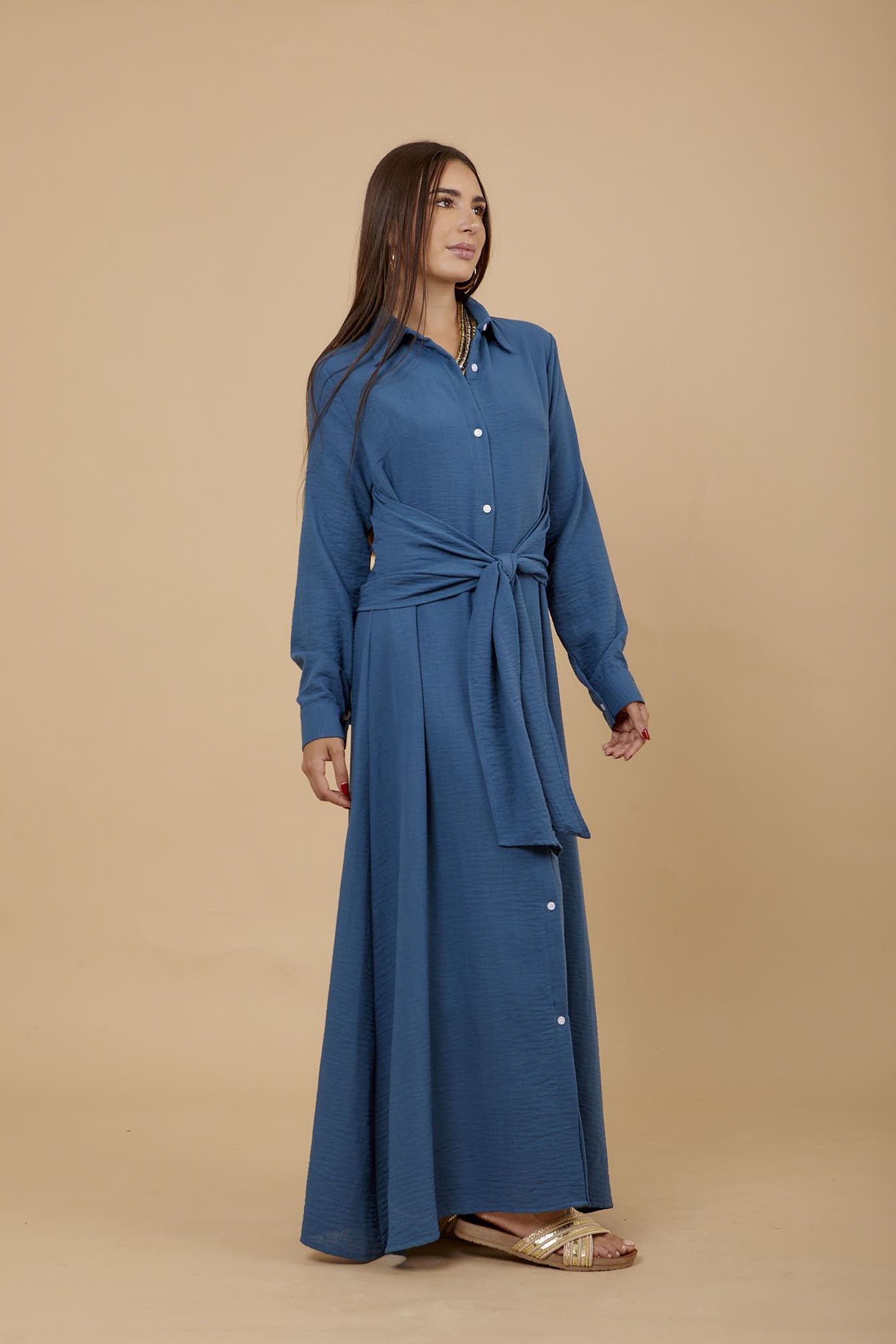 Teal Linen tye around shirt dress - nahlaelalfydesigns