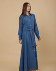 Teal Linen tye around shirt dress - nahlaelalfydesigns