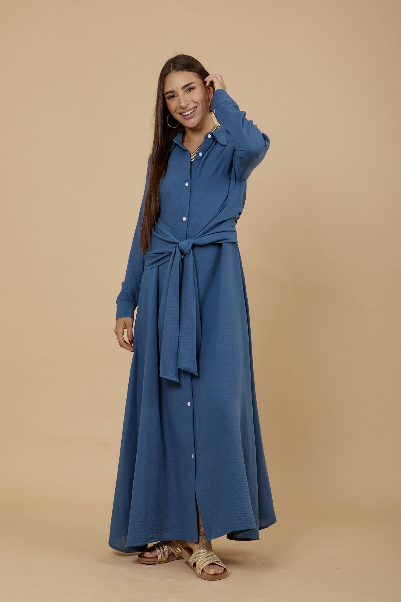 Teal Linen tye around shirt dress - nahlaelalfydesigns