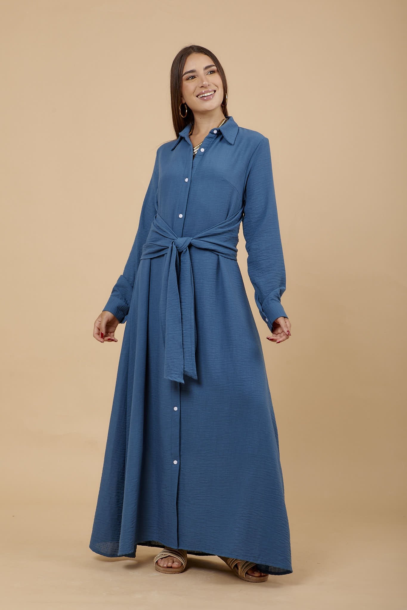 Teal Linen tye around shirt dress - nahlaelalfydesigns