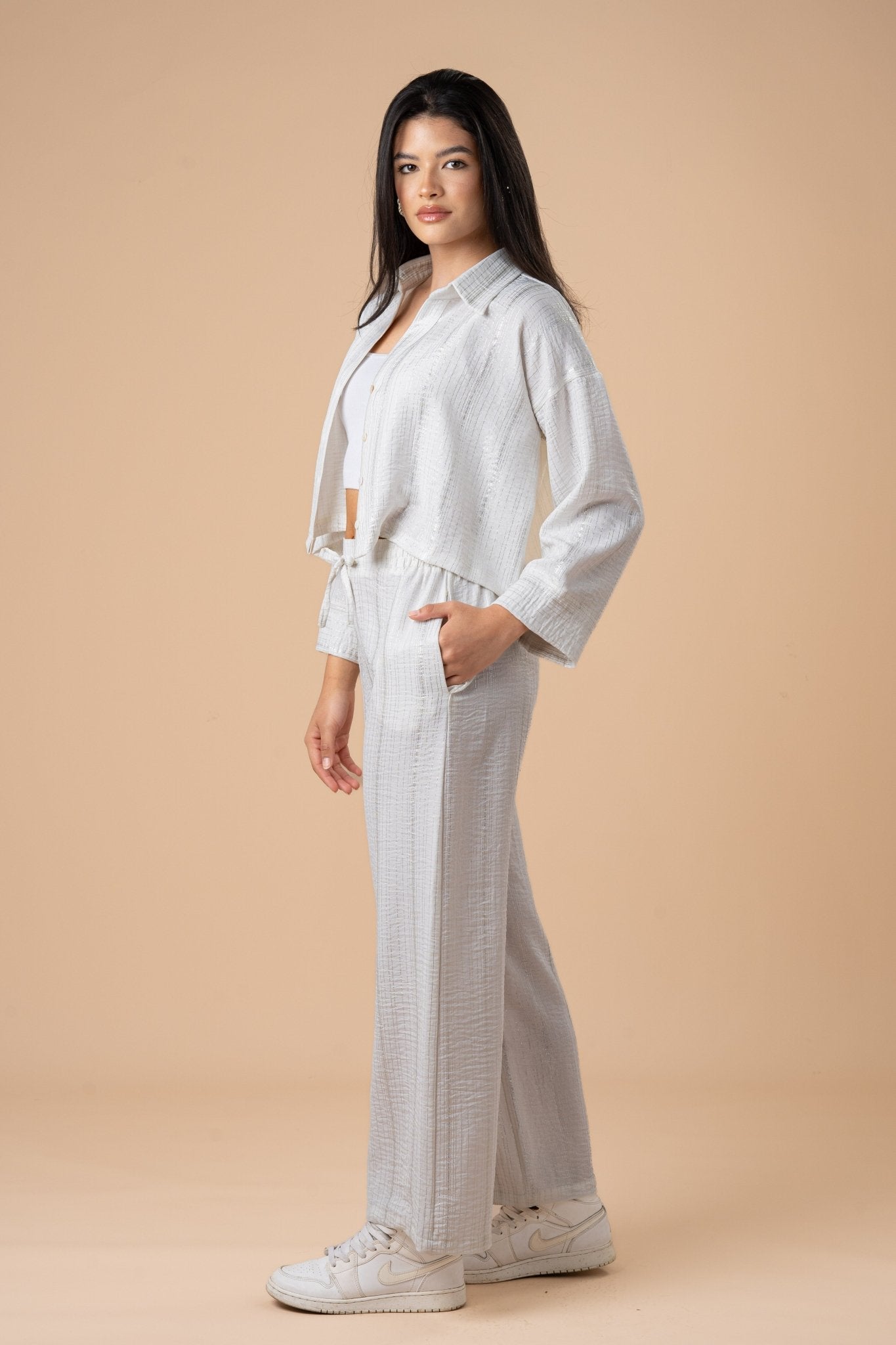 White Metallic stripes Pants - nahlaelalfydesigns