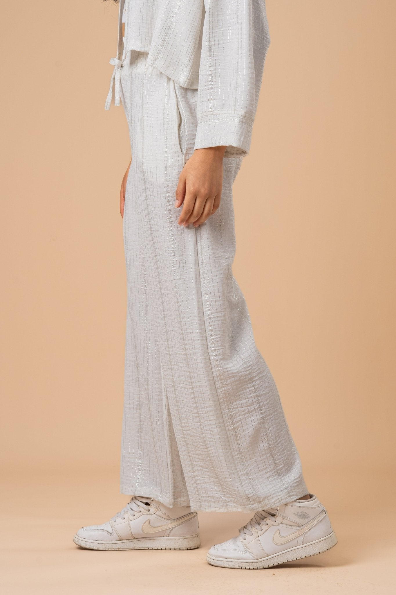 White Metallic stripes Pants - nahlaelalfydesigns