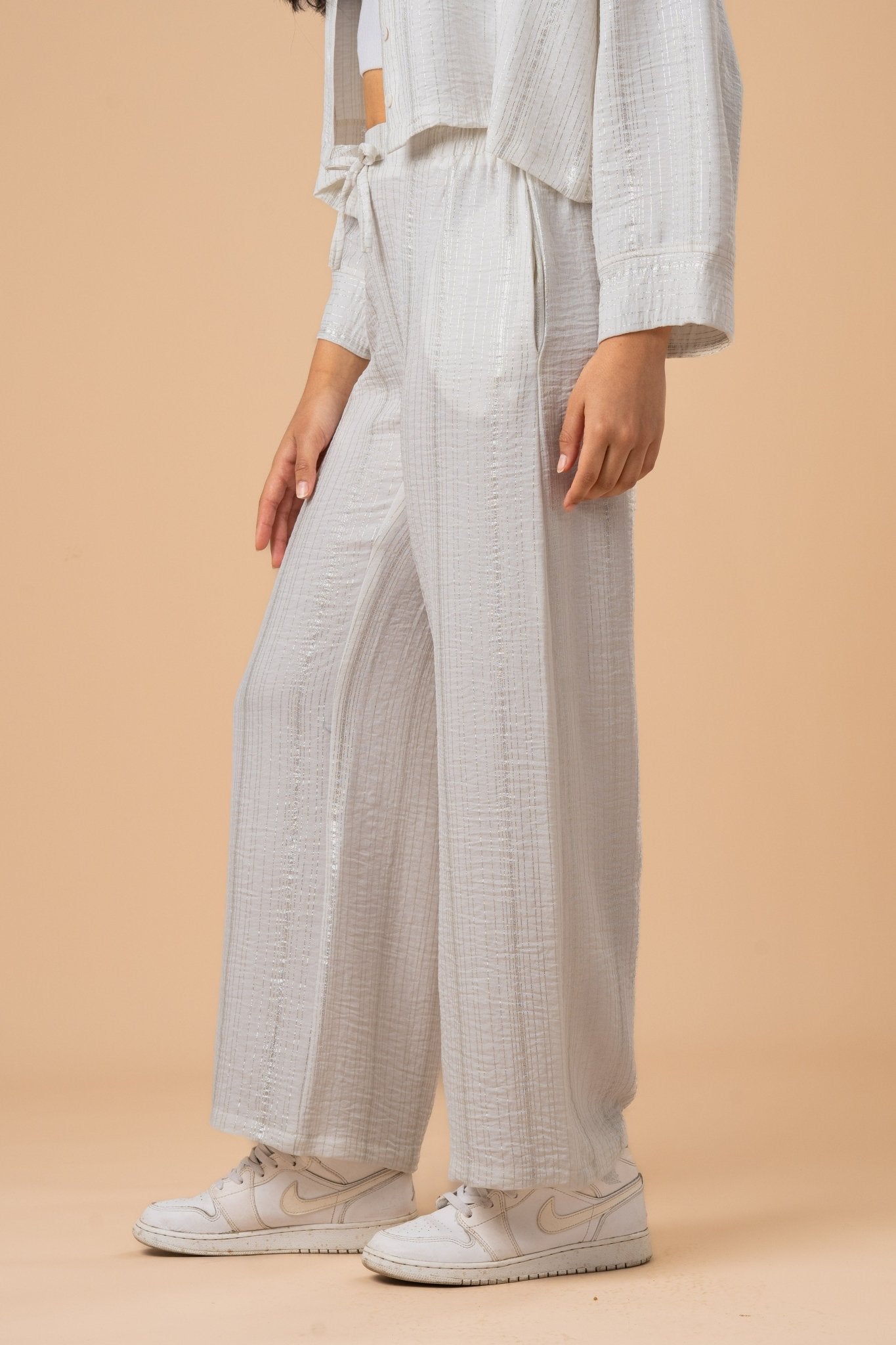 White Metallic stripes Pants - nahlaelalfydesigns