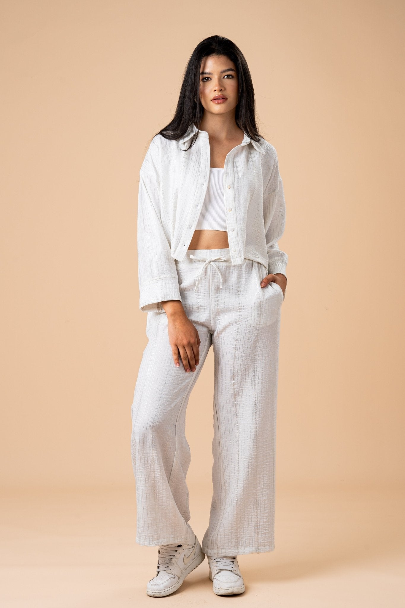 White Metallic stripes Pants - nahlaelalfydesigns