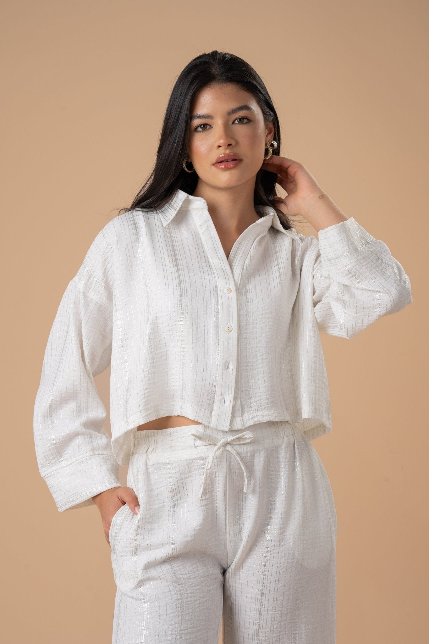 White metallic stripes shirt - nahlaelalfydesigns