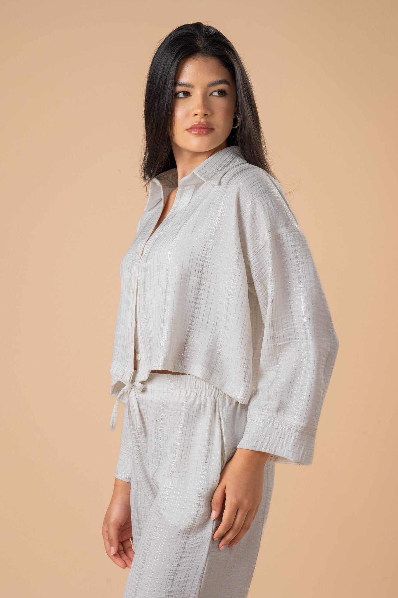 White metallic stripes shirt - nahlaelalfydesigns