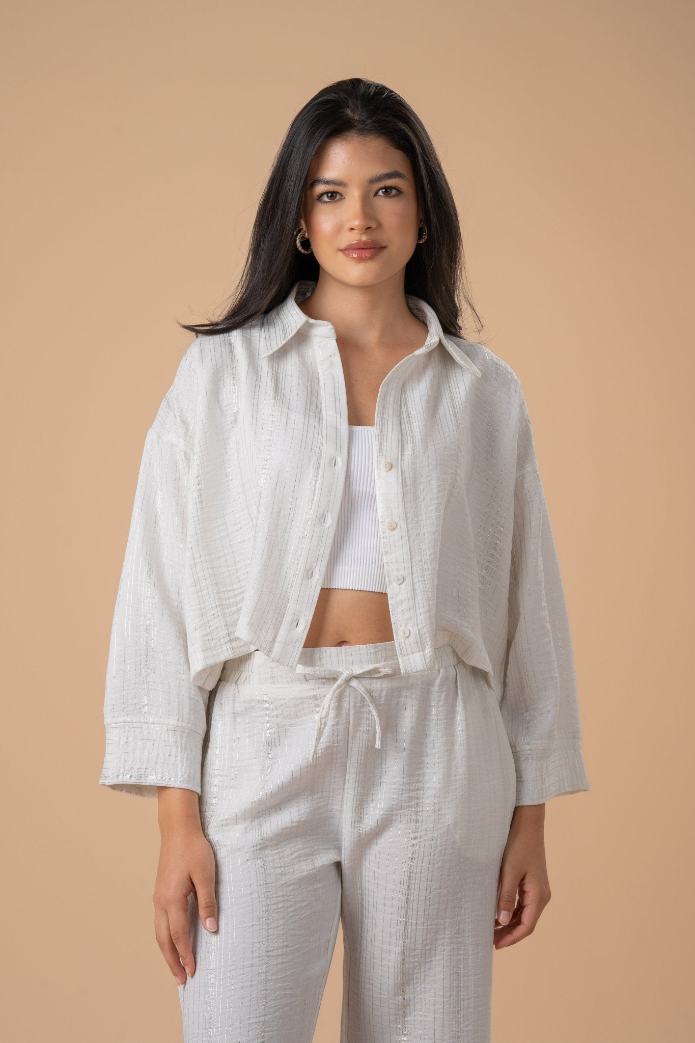 White metallic stripes shirt - nahlaelalfydesigns