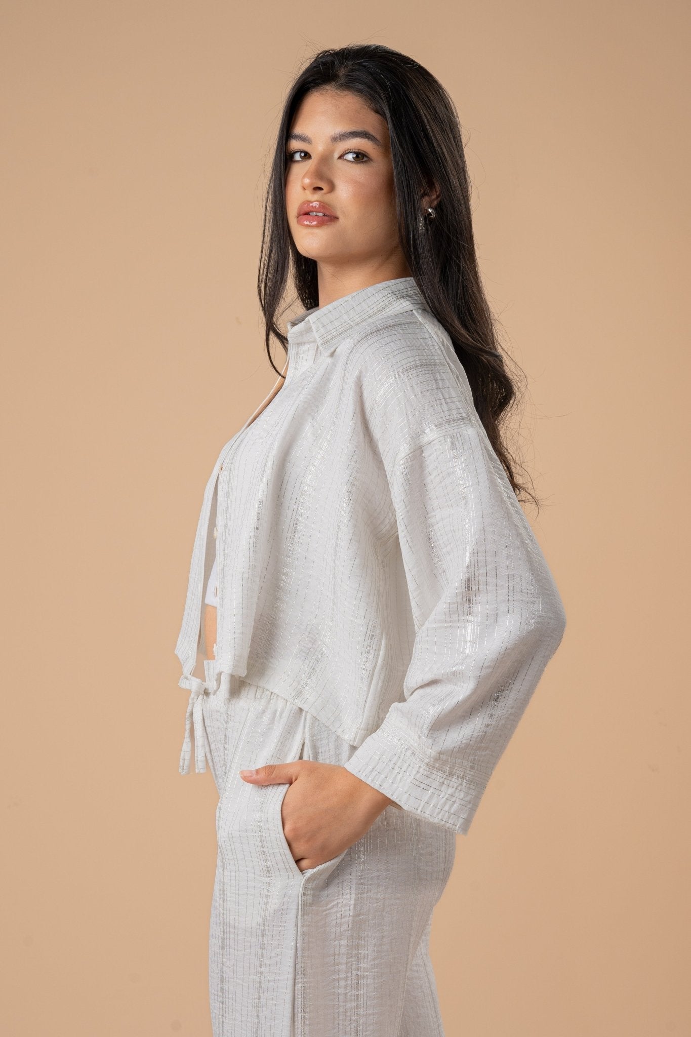 White metallic stripes shirt - nahlaelalfydesigns