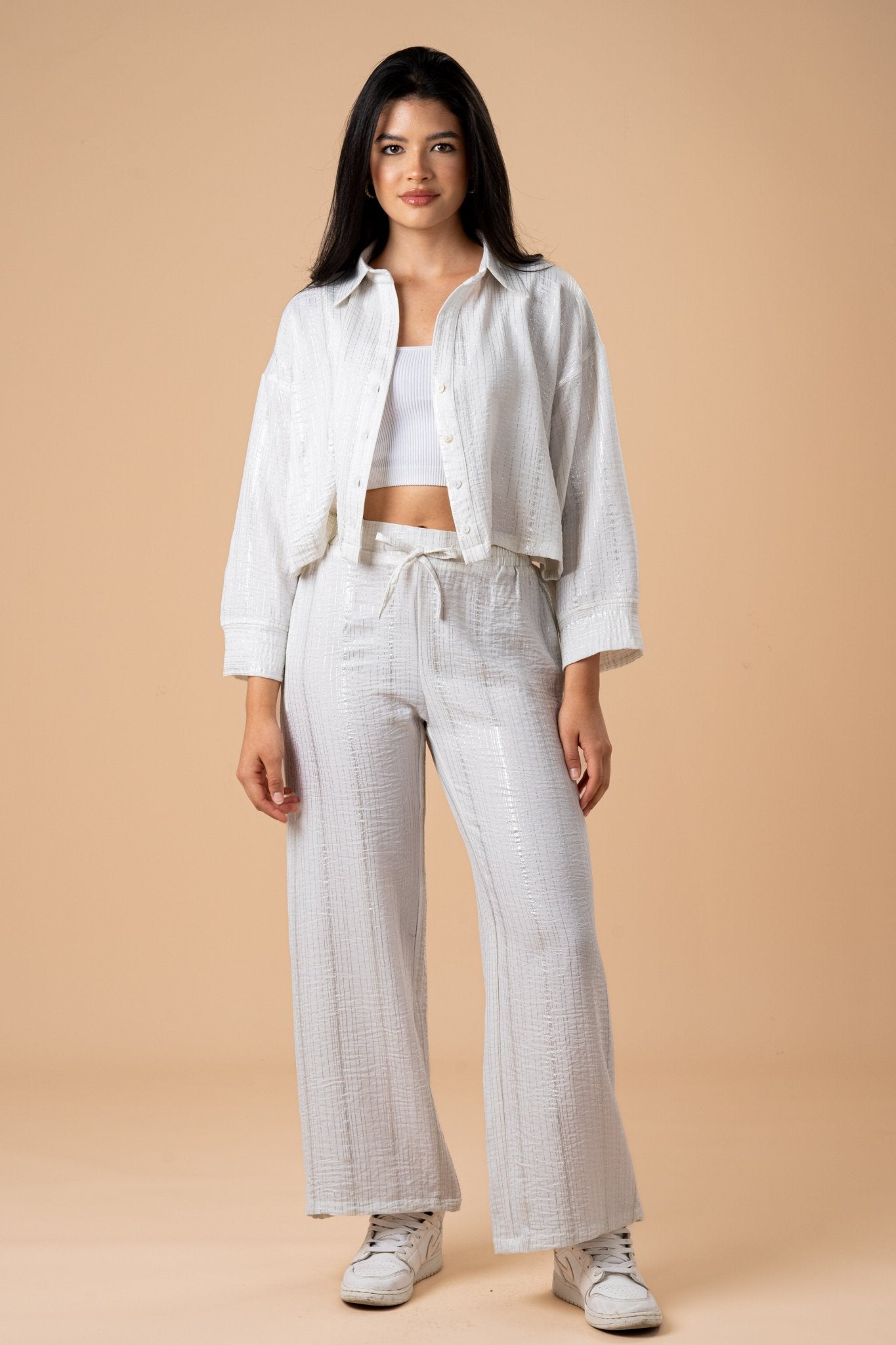 White metallic stripes shirt - nahlaelalfydesigns