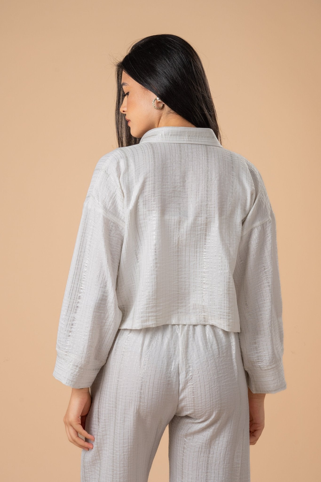 White metallic stripes shirt - nahlaelalfydesigns