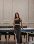 Asymmetrical silver dress dangling silver beads - nahlaelalfydesigns