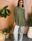 Basic Olive Square-cut light cotton Top - nahlaelalfydesigns