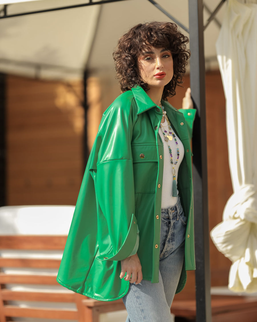 Green Leather overshirt - nahlaelalfydesigns