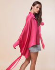 Hot pink Satin High & Low side knotted shirt - nahlaelalfydesigns
