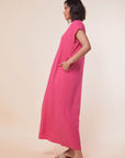 Hot pink Single pleat short sleeve Linen Dress - nahlaelalfydesigns