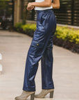 Navy Cargo Leather Pants - nahlaelalfydesigns