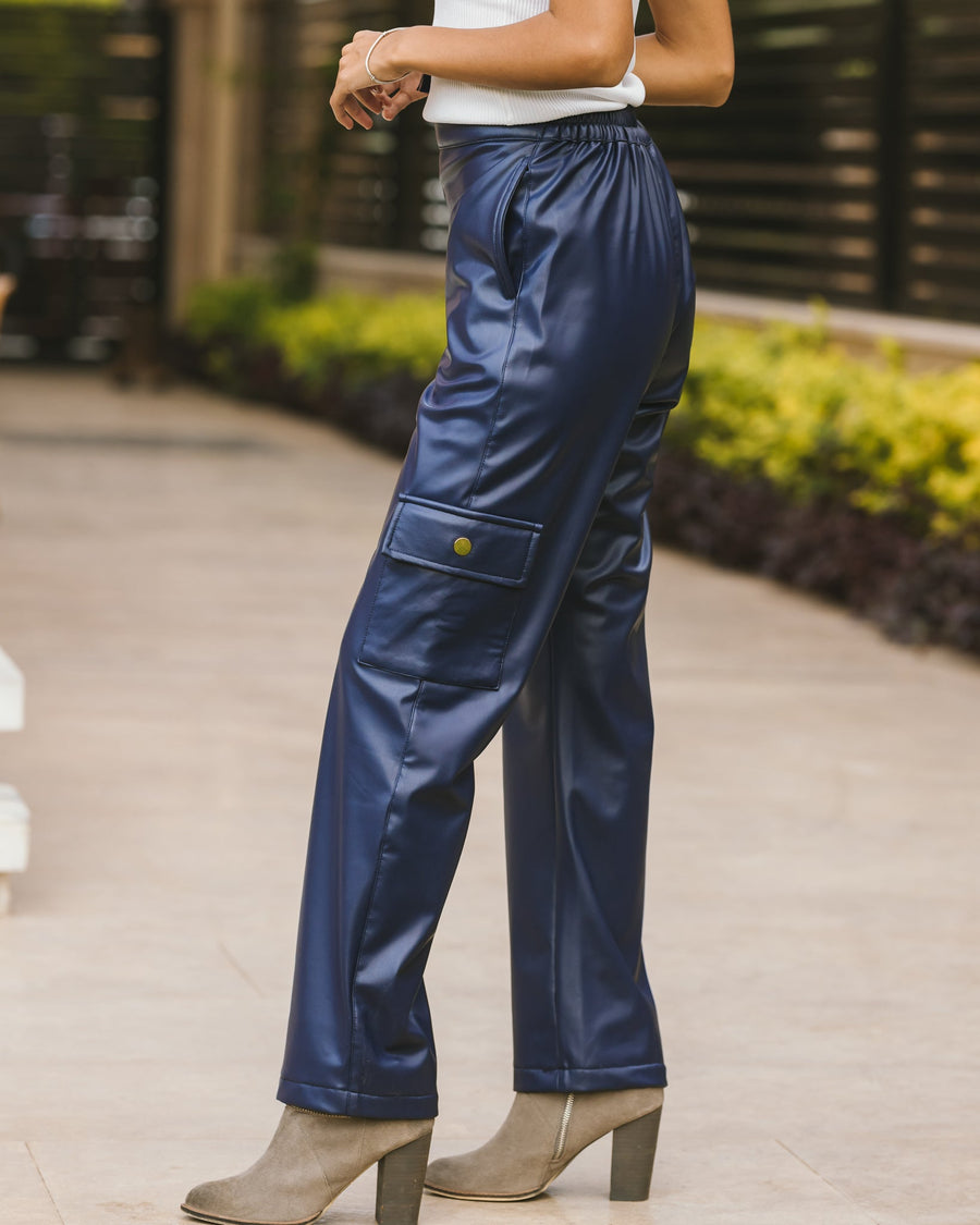 Navy Cargo Leather Pants - nahlaelalfydesigns
