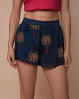 Navy Palms Embroidered shorts - nahlaelalfydesigns