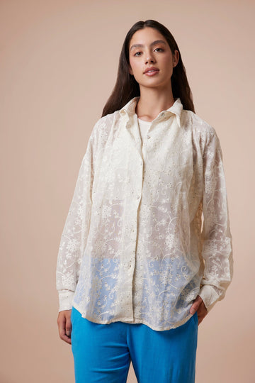 Off-white Embroidered Chiffon Shirt - nahlaelalfydesigns