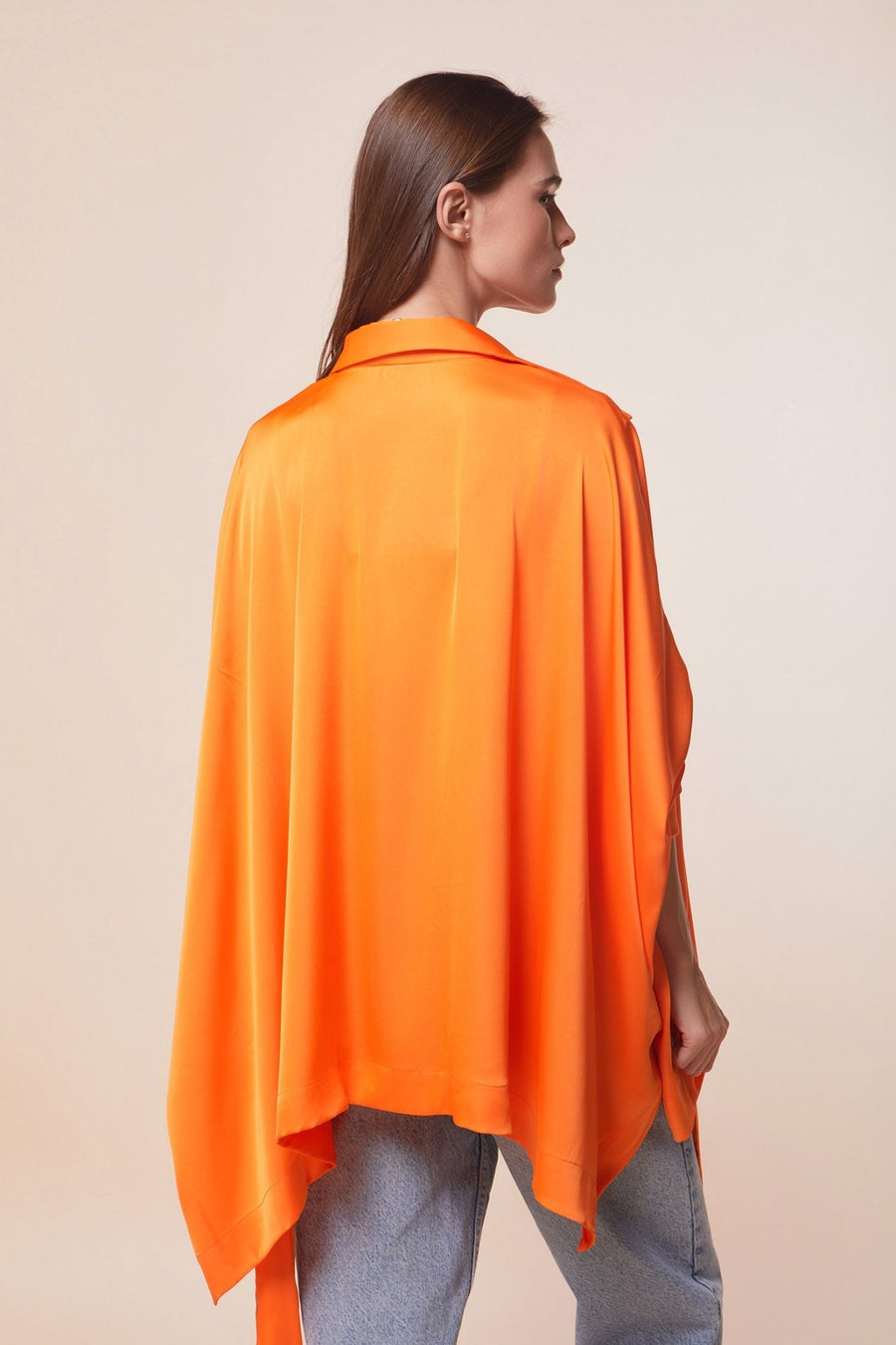 Orange Satin High & Low side knotted shirt - nahlaelalfydesigns