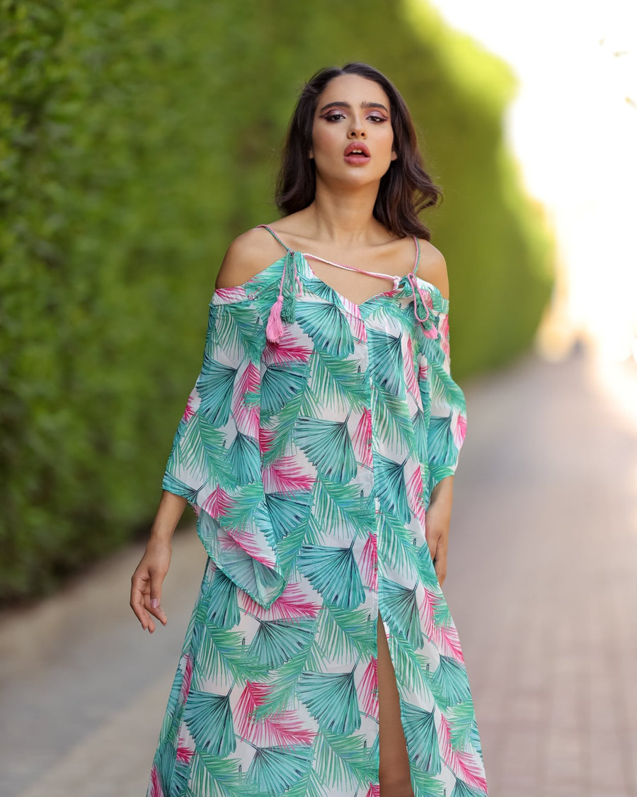 Pink and Green Palm Cover-up - nahlaelalfydesigns