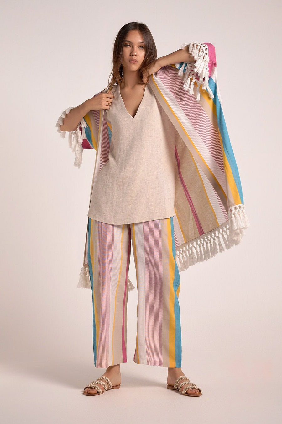 Pink & White stripes Linen Pants - nahlaelalfydesigns