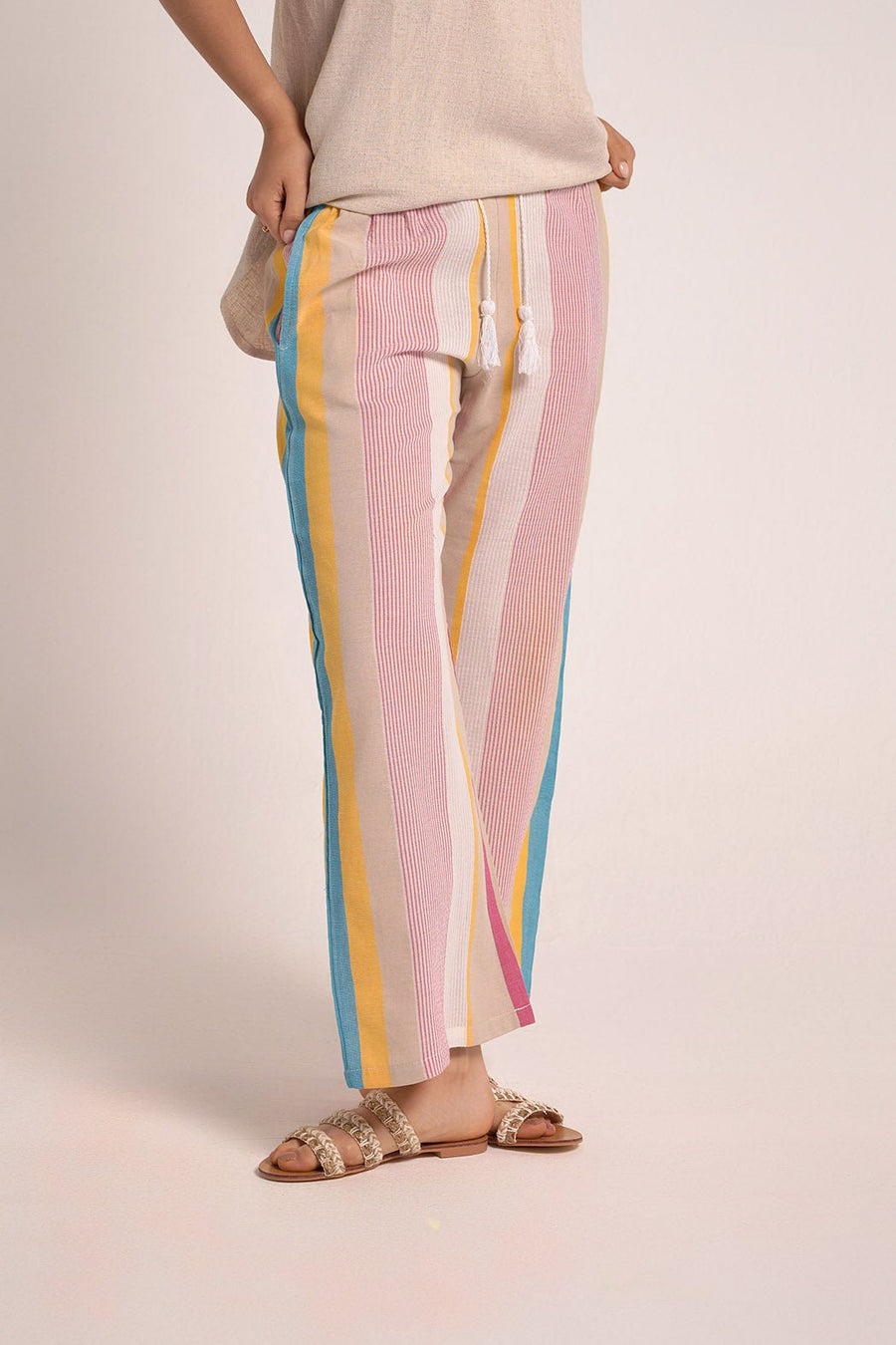 Pink & White stripes Linen Pants - nahlaelalfydesigns