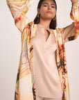 Satin offwhite/orange print kimono - nahlaelalfydesigns