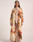 Satin offwhite/orange print kimono - nahlaelalfydesigns