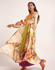 Satin offwhite/orange print kimono - nahlaelalfydesigns