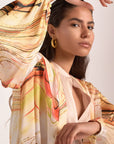 Satin offwhite/orange print kimono - nahlaelalfydesigns