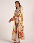 Satin offwhite/orange print kimono - nahlaelalfydesigns