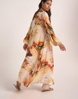 Satin offwhite/orange print kimono - nahlaelalfydesigns