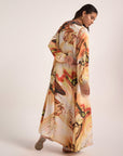 Satin offwhite/orange print kimono - nahlaelalfydesigns