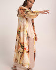 Satin offwhite/orange print kimono - nahlaelalfydesigns