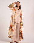 Satin offwhite/orange print kimono - nahlaelalfydesigns