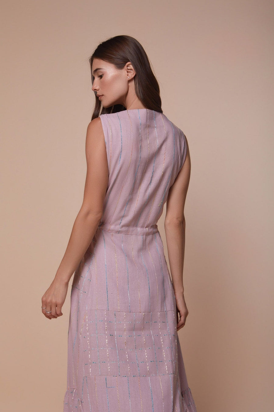 Stripes & Checkers pink sleeveless Dress - nahlaelalfydesigns