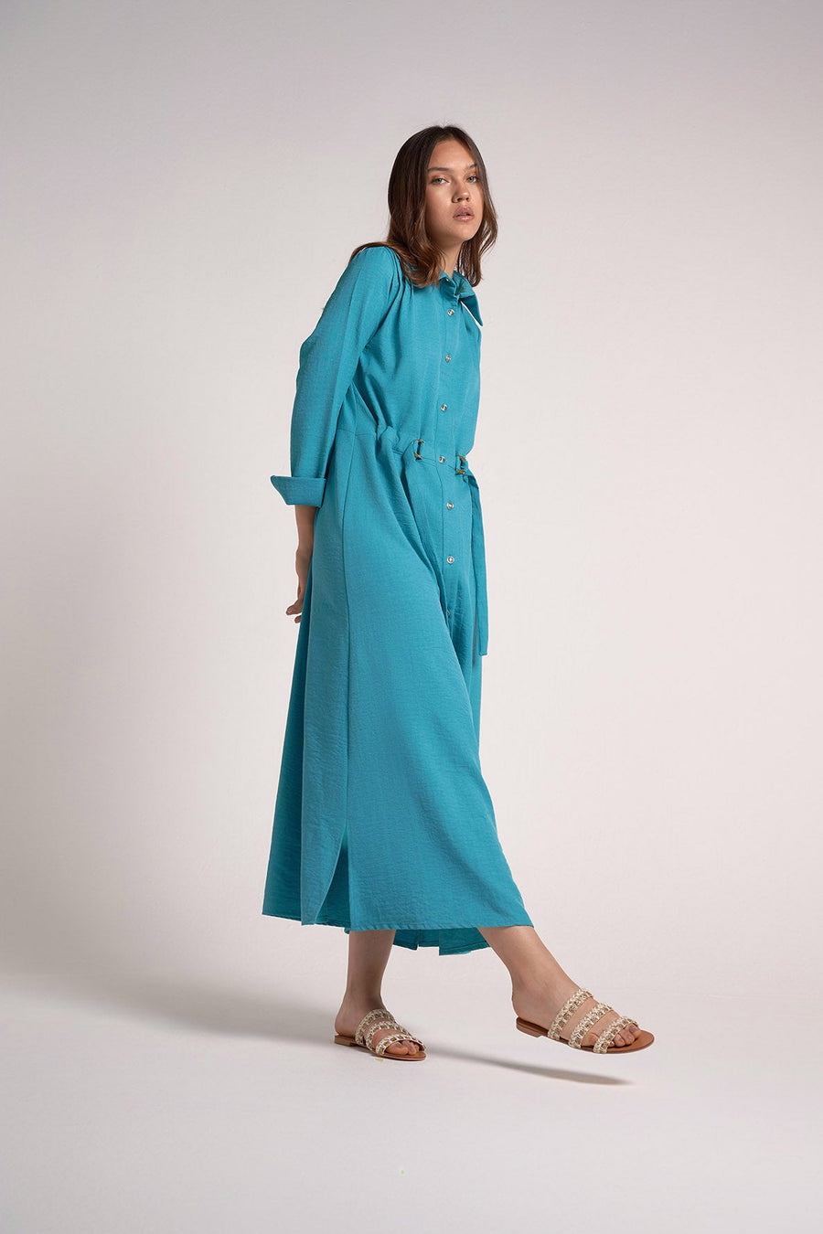 Turquoise shirt dress belt within - nahlaelalfydesigns