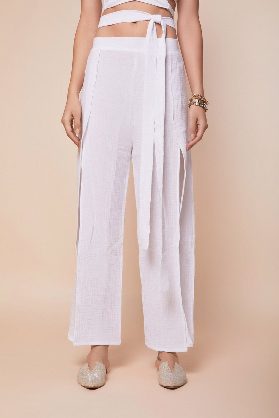 White cotton 2 slits pants - nahlaelalfydesigns
