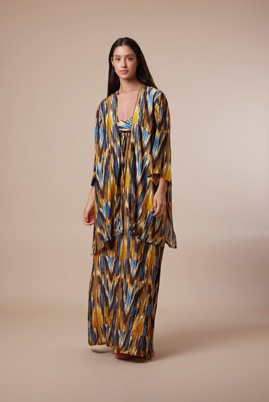 Yellow & Brown Multi print Kimono - nahlaelalfydesigns